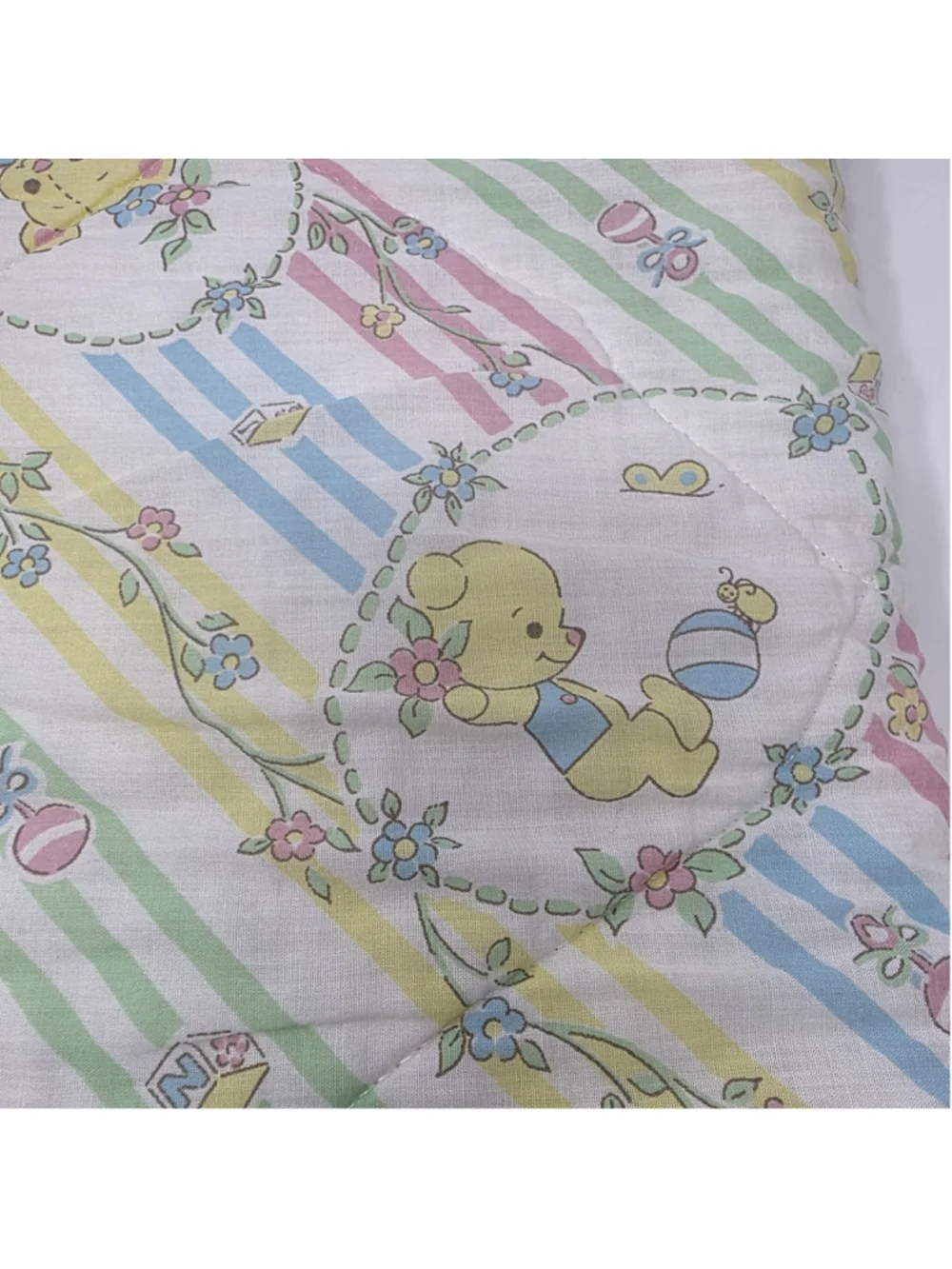 Baby Toddler Sleeping Bag Vtg Quilt Zipper Bears Yellow Green Pink 32